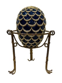 Signed Faberge 'Imperial Pine Cone' Guilloche Egg