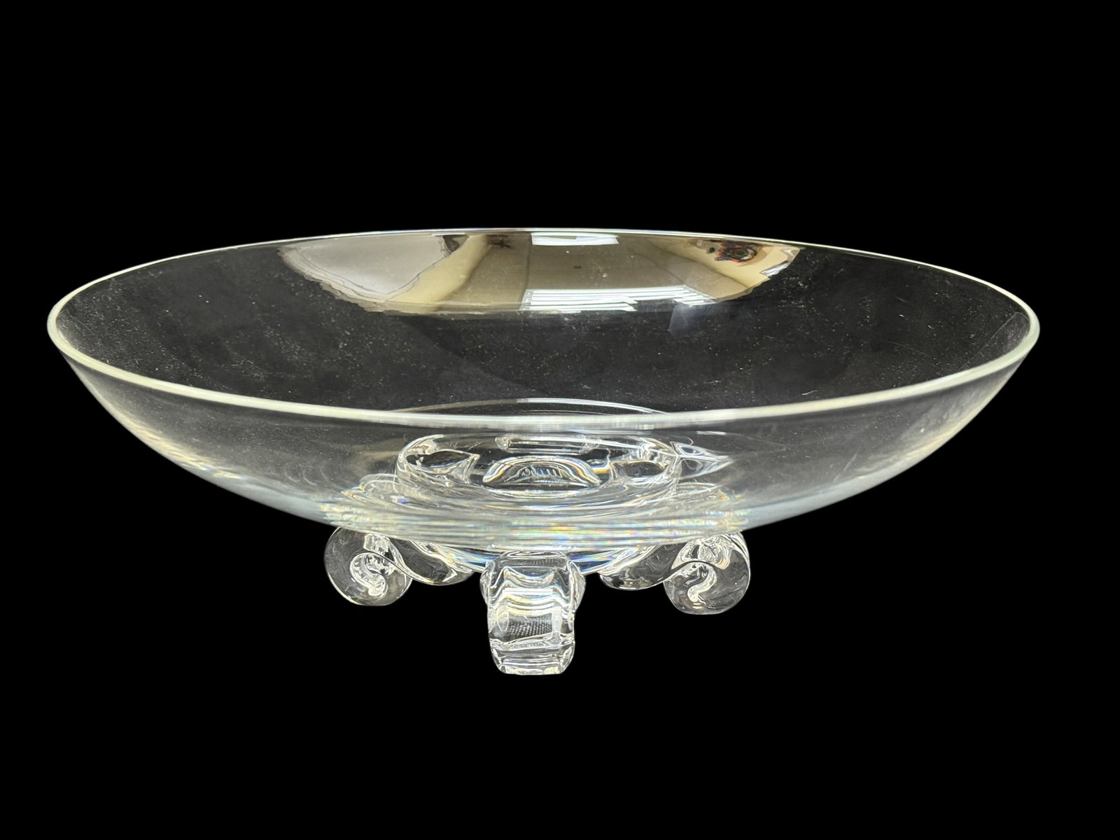Signed Steuben Crystal Scroll Foot Bowl 7909: Signed Steuben Crystal Scroll Foot Bowl 7909. Signed on the underside. Model 7909 designed by John Dreves. Measures 3.5" H x 10.75" Diameter.