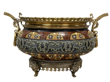 19th C French Earthenware Ormolu Mounted Jardiniere