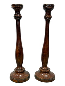 Pair of Late 19th C. Turned Wood Candlesticks