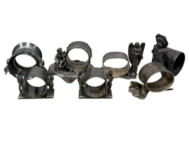 Group of 7 Victorian Figural Napkin Rings