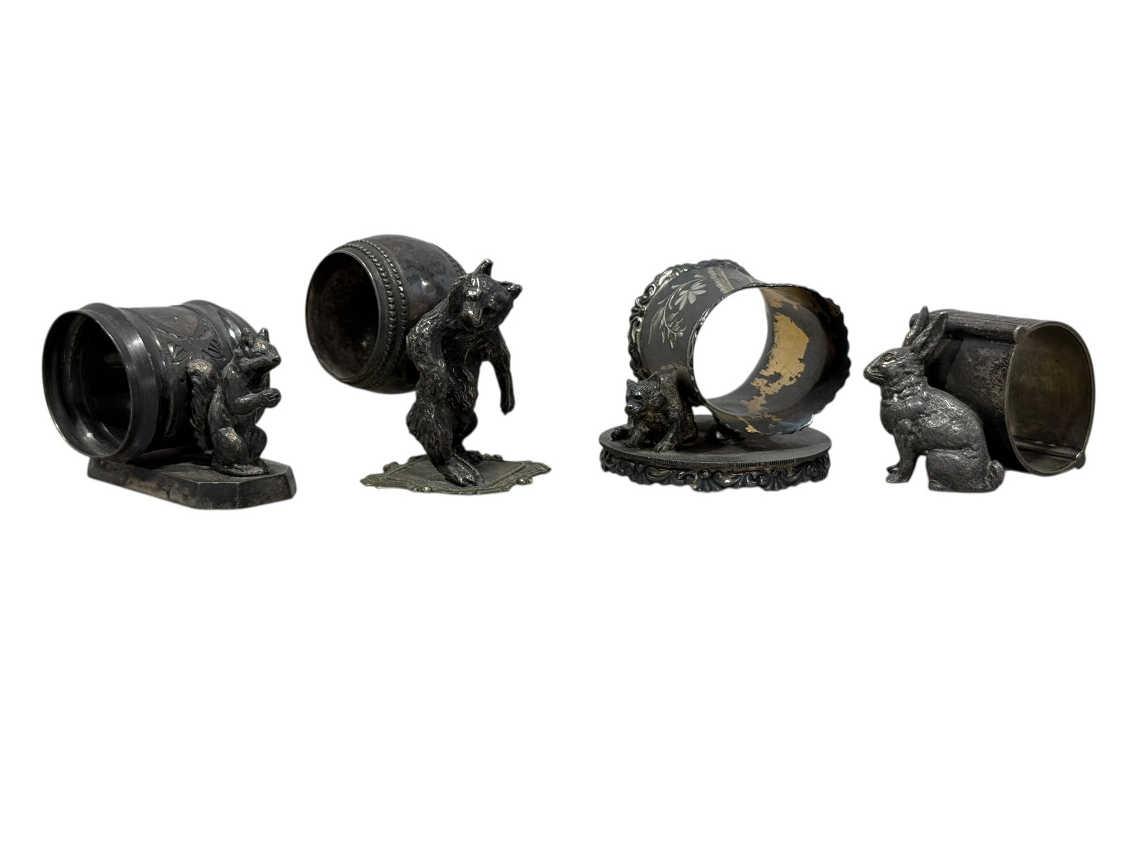 Group of 4 Victorian Animal Napkin Rings: Group of 4 Victorian Animal Napkin Rings. All Silverplate.