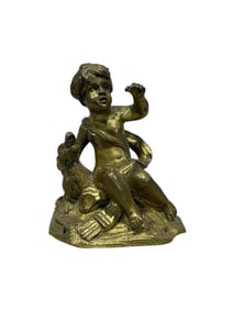 Antique Gilt Bronze Cherub & Dog Figure
