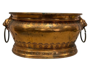 Antique Copper Jardiniere w/ Lion Heads