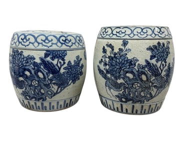 Pair of Early 19th C. Blue & White Chinese Plant Stands