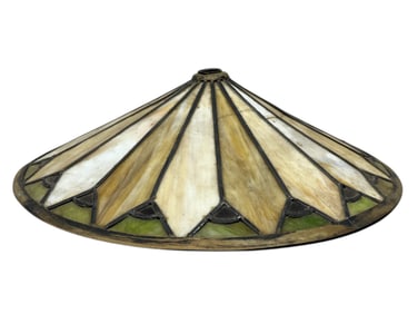 Antique Cream & Green Lead Glass Lamp Shade