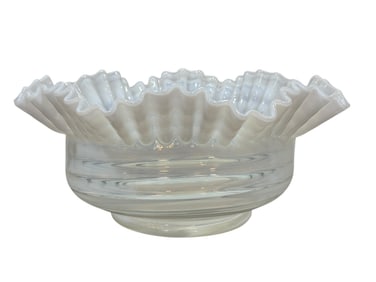 1960s Fenton Opalescent Swirl Crimped Art Glass Bride's Bowl