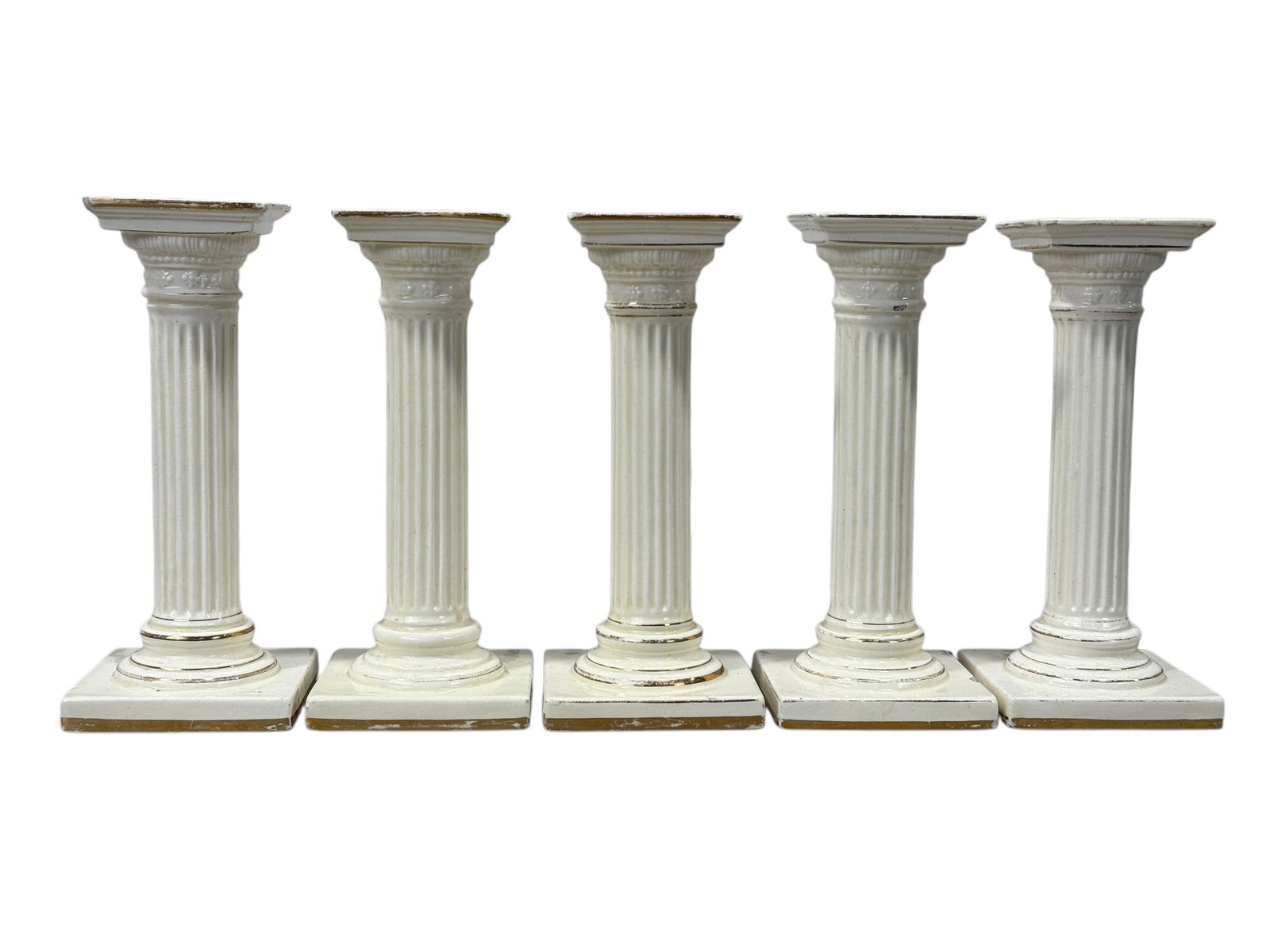 Group of 5 19th C. Creamware Candlesticks: Group of 5 19th C. Creamware Candlesticks. Each measures 7" Tall.
