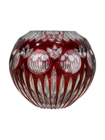 Vintage Bohemian Cut to Clear Ruby Vase