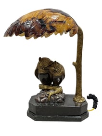 RARE Bronze Maitland Smith Owl Lamp w/ Shell Shade