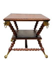 2 Tier Lion Head Barley Twist Table w/ Ball & Claw Feet