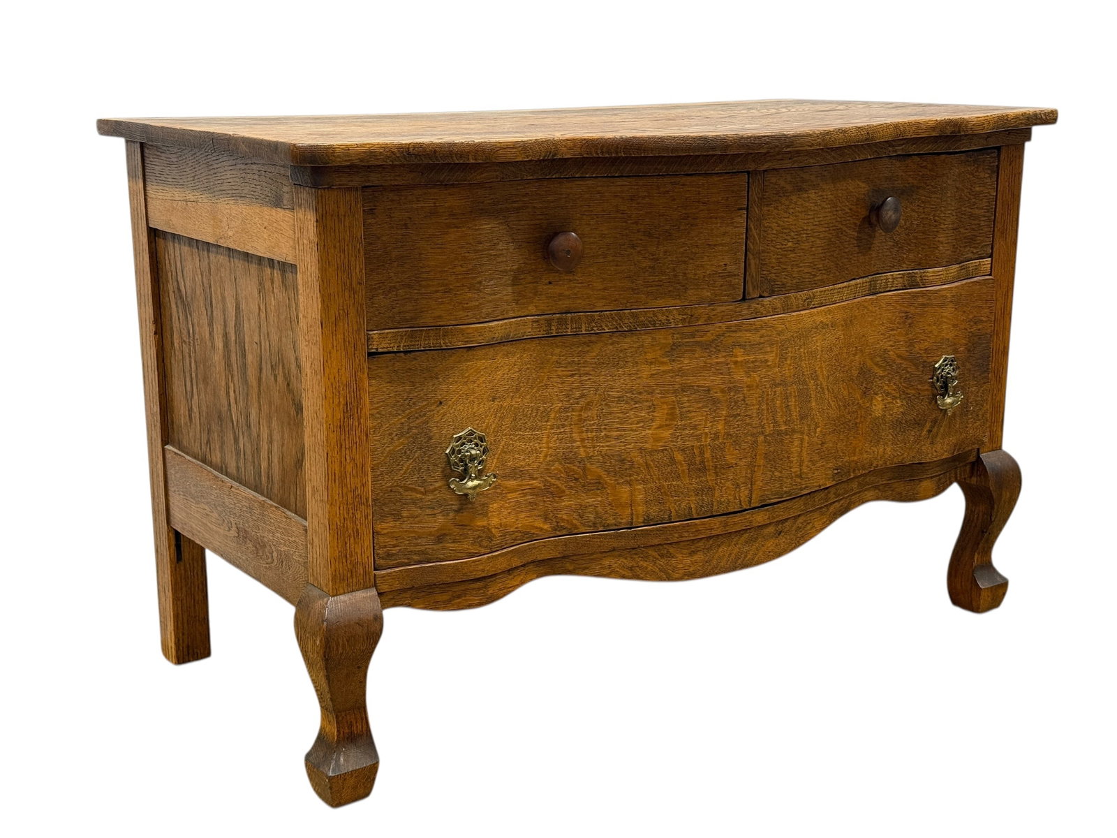 Antique Oak 3 Drawer Chest: Antique Oak 3 Drawer Chest. Measures 24" H x 38" W x 21" D.