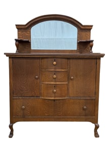 Antique Tiger Oak Server w/ Mirror
