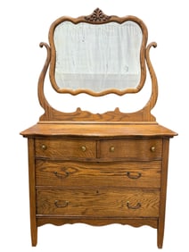 Antique Oak 2 Over 2 Drawer Chest w/ Mirror