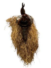 Antique African Mask w/ Straw Hair