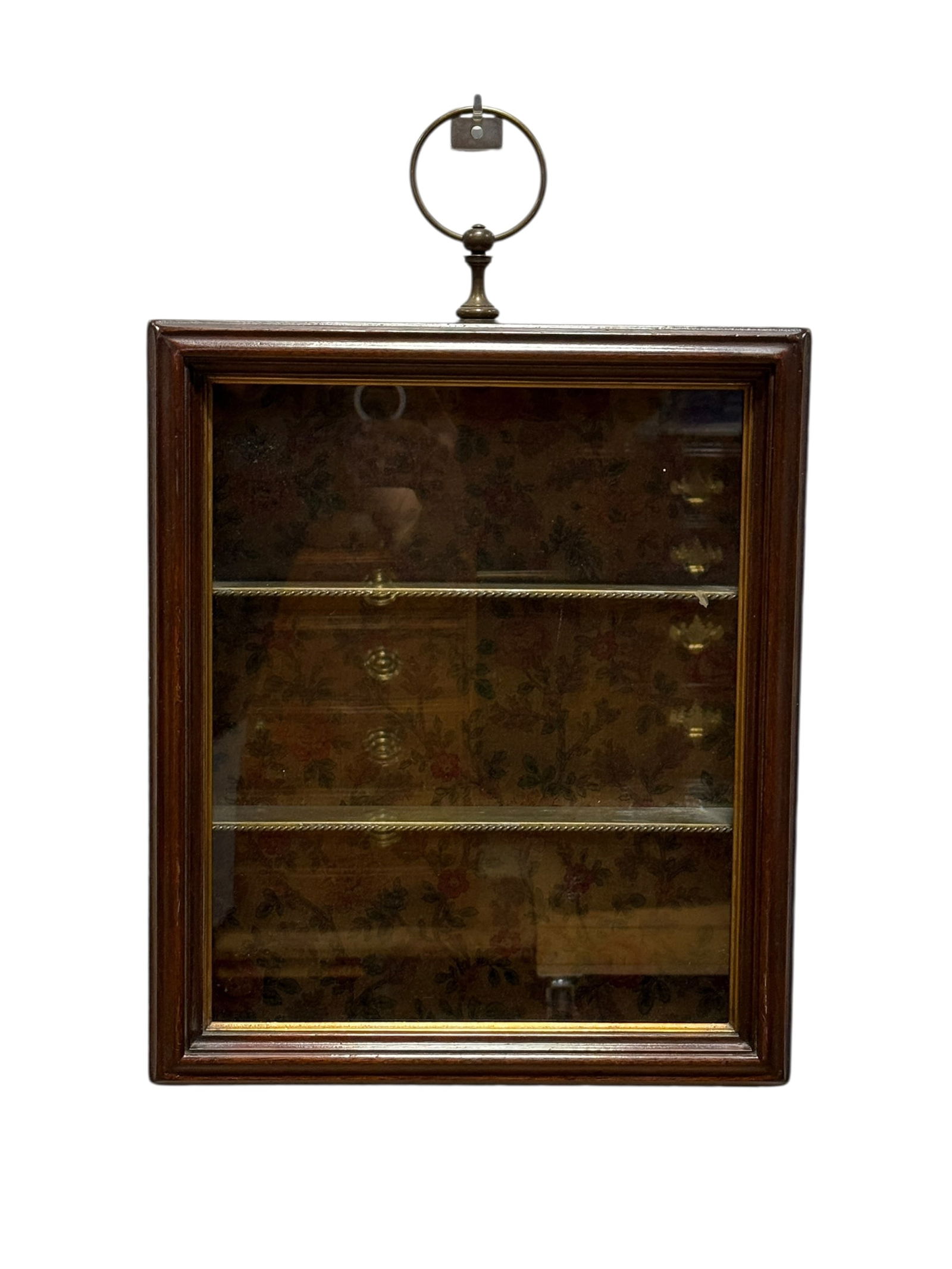 Antique Edwin Cole Deco Hanging Curio Cabinet: Antique Edwin Cole Deco Hanging Curio Cabinet. Designed by Edwin Cole and manufactured by Samuel L. Dinkelspiel, label on the backside. Glass is removable on the top. Measures 16.25" H x 14" W x 3" D.