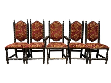 Set of 5 Antique English Carved Dining Chairs