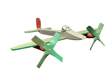 Hand Painted Wooden Folk Art Airplane