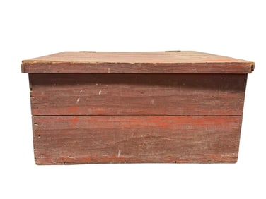 Primitive Red Painted Trunk w/ Handles