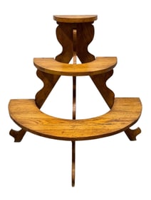 Antique 3 Tier Oak Demilune Crock Shelf