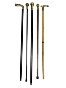 Group of 5 Brass Walking Sticks