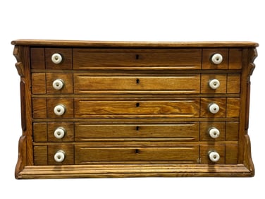 Antique Oak 5 Drawer Spool Cabinet