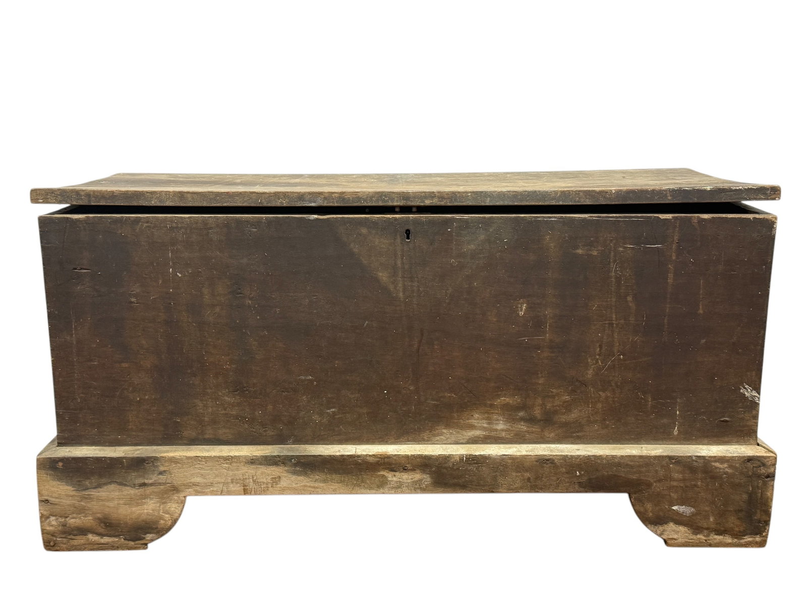Primitive Stained Blanket Chest: Primitive Stained Blanket Chest. Measures 19.5" H x 38" W x 15.75" D.