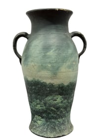 1940s Large Painted Double Handle North GA Pottery Vase
