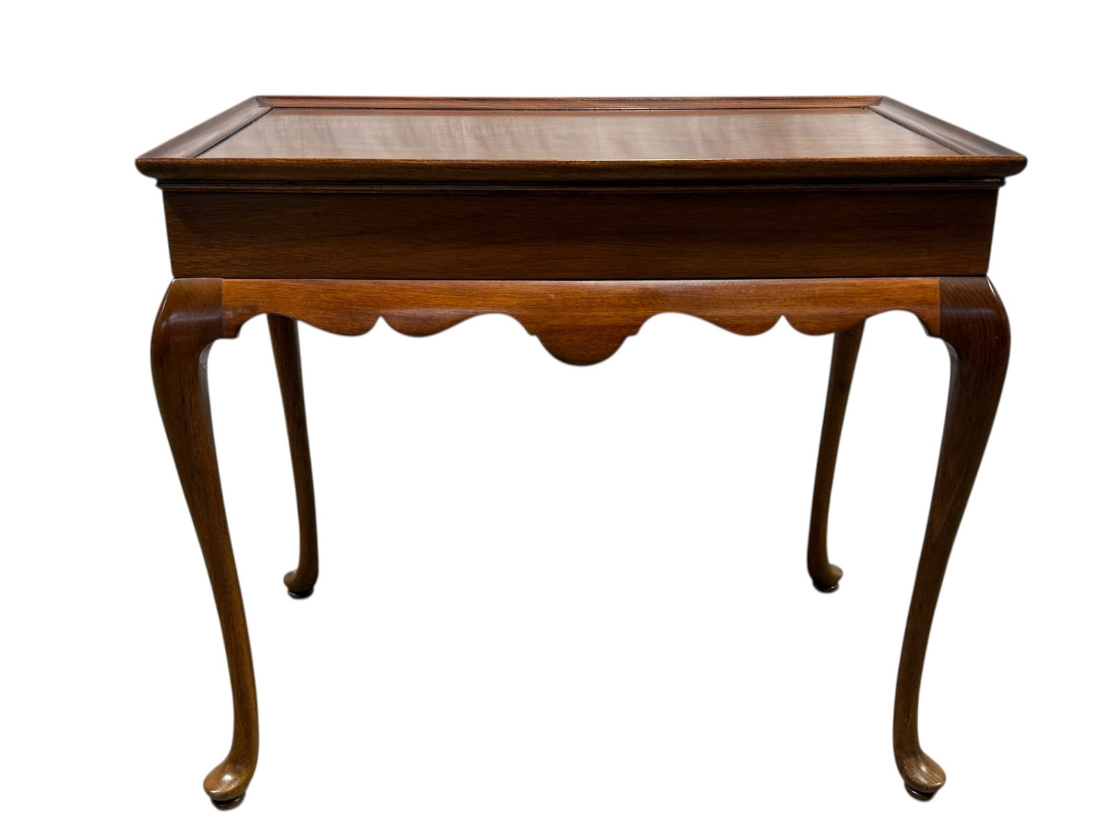 Queen Anne Style Cherry Tea Table: Queen Anne Style Cherry Tea Table. Has 2 pull-out tray's. Measures 26.5" H x 30" W x 18.75" D.