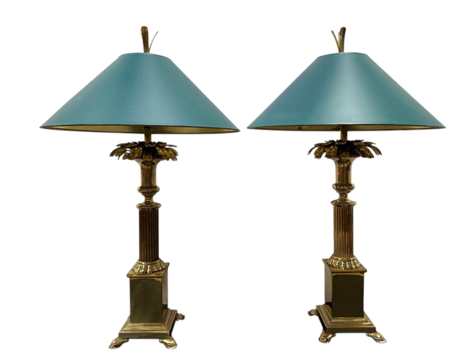 Pair of Brass Mid Century Chapman Table Lamps: Pair of Brass Mid Century Chapman Table Lamps. Marked Chapman on the underside. Measures 31" Tall.