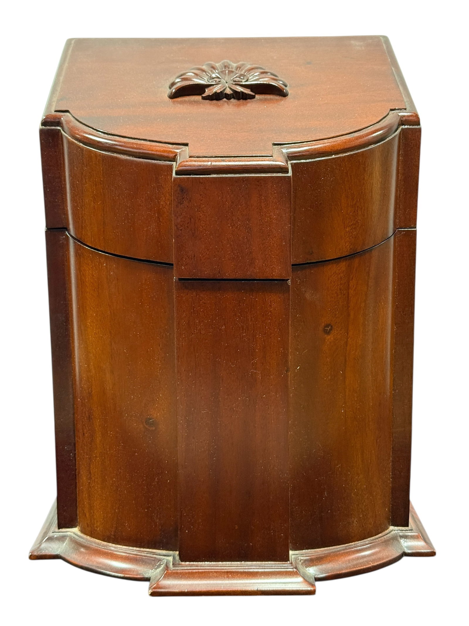 Mahogany Knife Box: Mahogany Knife Box. Fitted interior. Measures 17.5" H x 12" W x 8.5" D.