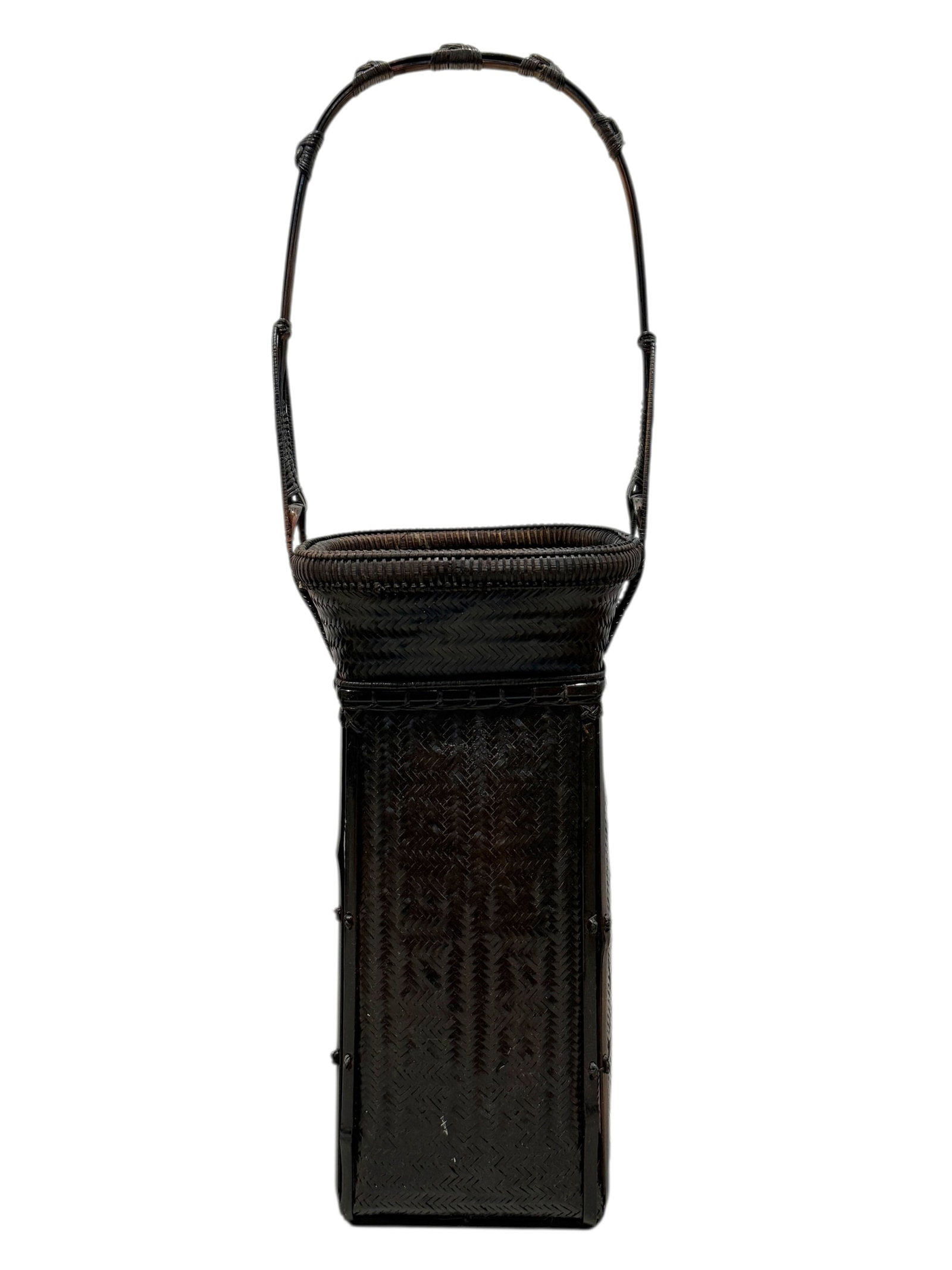 Vintage Japanese Wooven Bamboo Ikebana Basket: Vintage Japanese Wooven Bamboo Ikebana Basket. Measures 20.25" H x 6.75" W x 6" D.