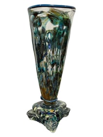 Signed Patts "Raging Buffalo" Glass Vase