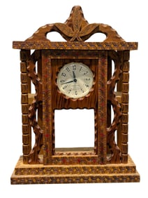 Stamped Howard Finster Folk Art Wooden Clock Case
