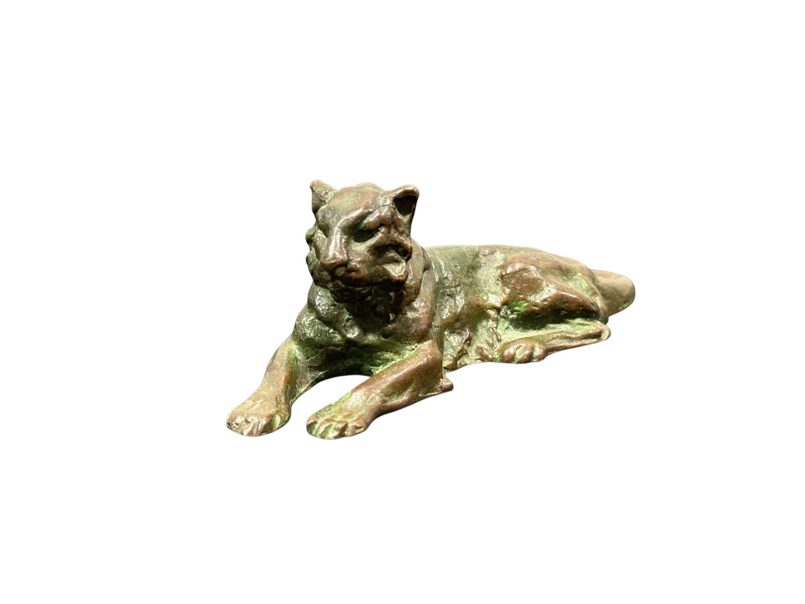 Cir 1910 Bronze Tiffany Studios Lion Paperweight: Cir 1910 Bronze Tiffany Studios Lion Paperweight. Marked Tiffany Studios New York 932 on the underside. Measures 2" H x 5" W.