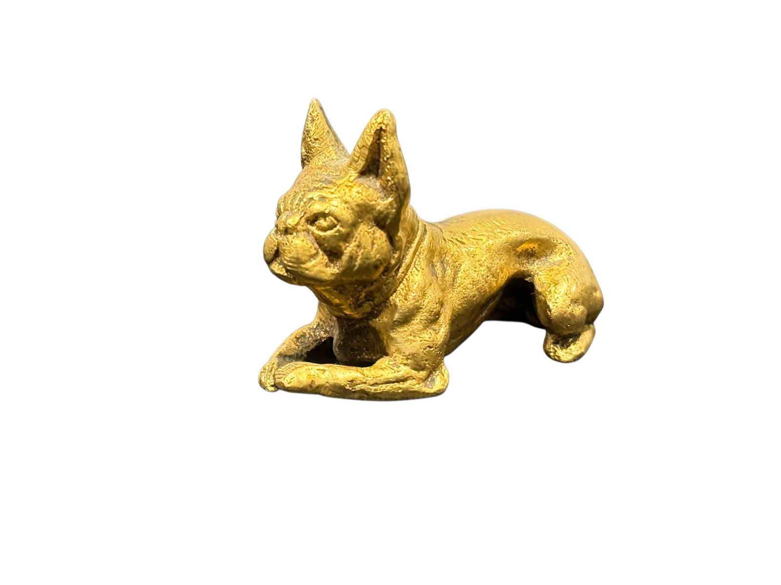 Cir 1910 Gilt Bronze Tiffany Studios French Bulldog Paperweight: Cir 1910 Gilt Bronze Tiffany Studios French Bulldog Paperweight. Marked Tiffany Studios New York 933 on the underside. Measures 1.5" H x 2.25" W.