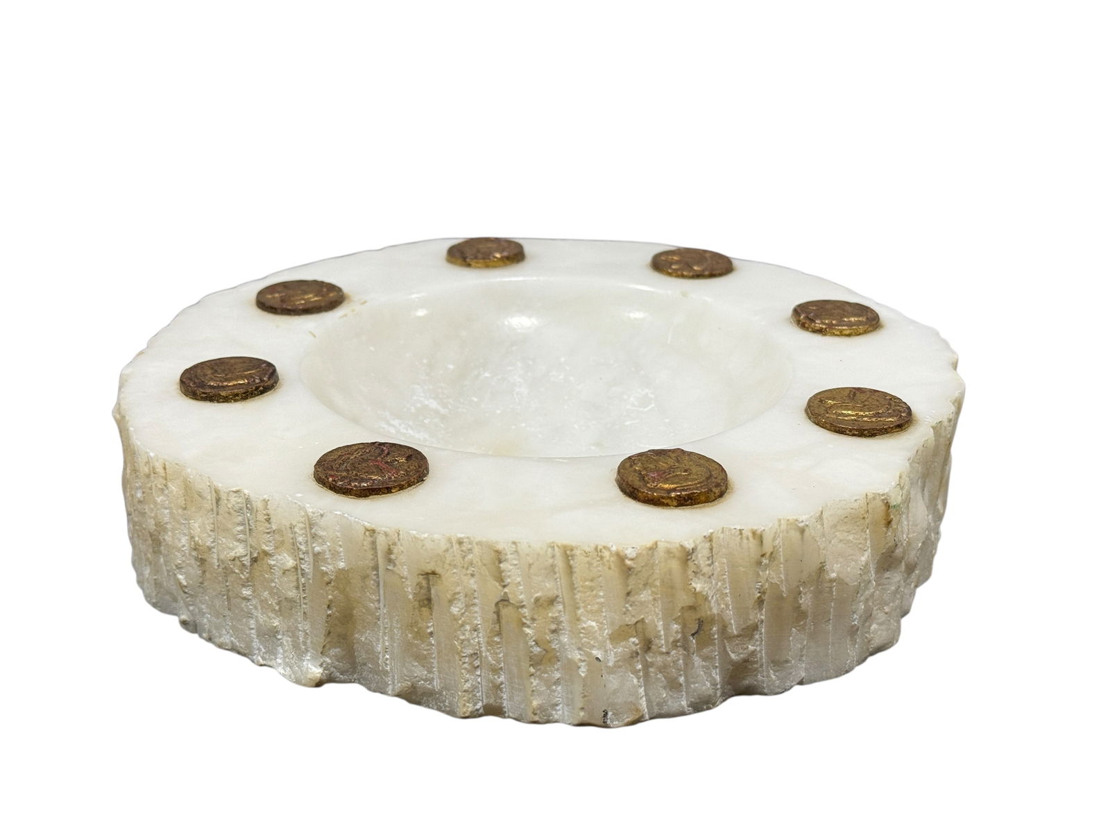 Mid Century Alabaster Vide Poche Tray: Mid Century Alabaster Vide Poche Tray. Measures 1.75" H x 8" Diameter.