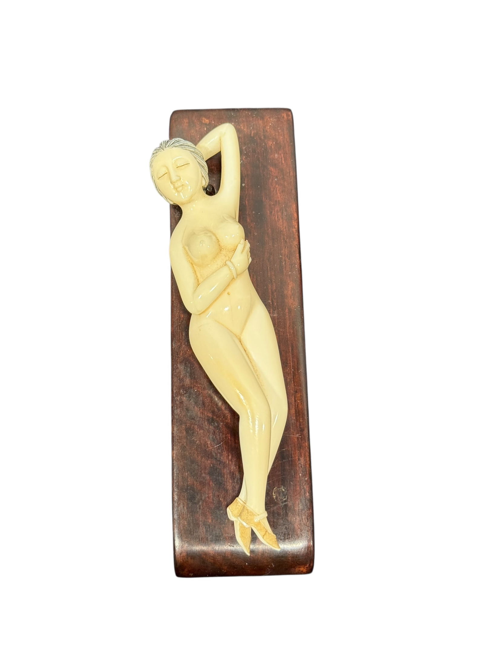 Antique Chinese Medical Doctor's Bone Lady Doll: Antique Chinese Medical Doctor's Bone Lady Doll on Wood Base. Doll measures 5" Long. Base measures 6" Long.