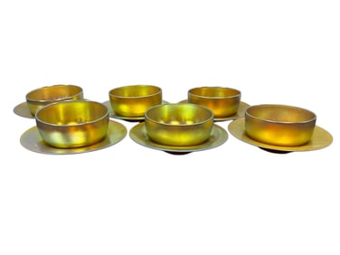 Set of 6 Steuben Aurene Bowls & Underplates