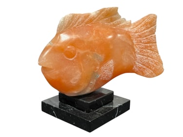 Signed Ralph N. Hurst Pink Stone Fish Sculpture