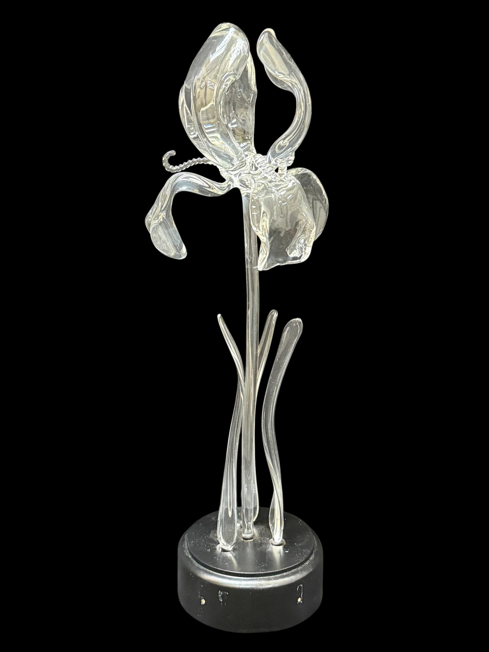 Frabel Style Glass Flower Sculpture: Frabel Style Glass Flower Sculpture. Signature illegible. Measures 15" Tall.