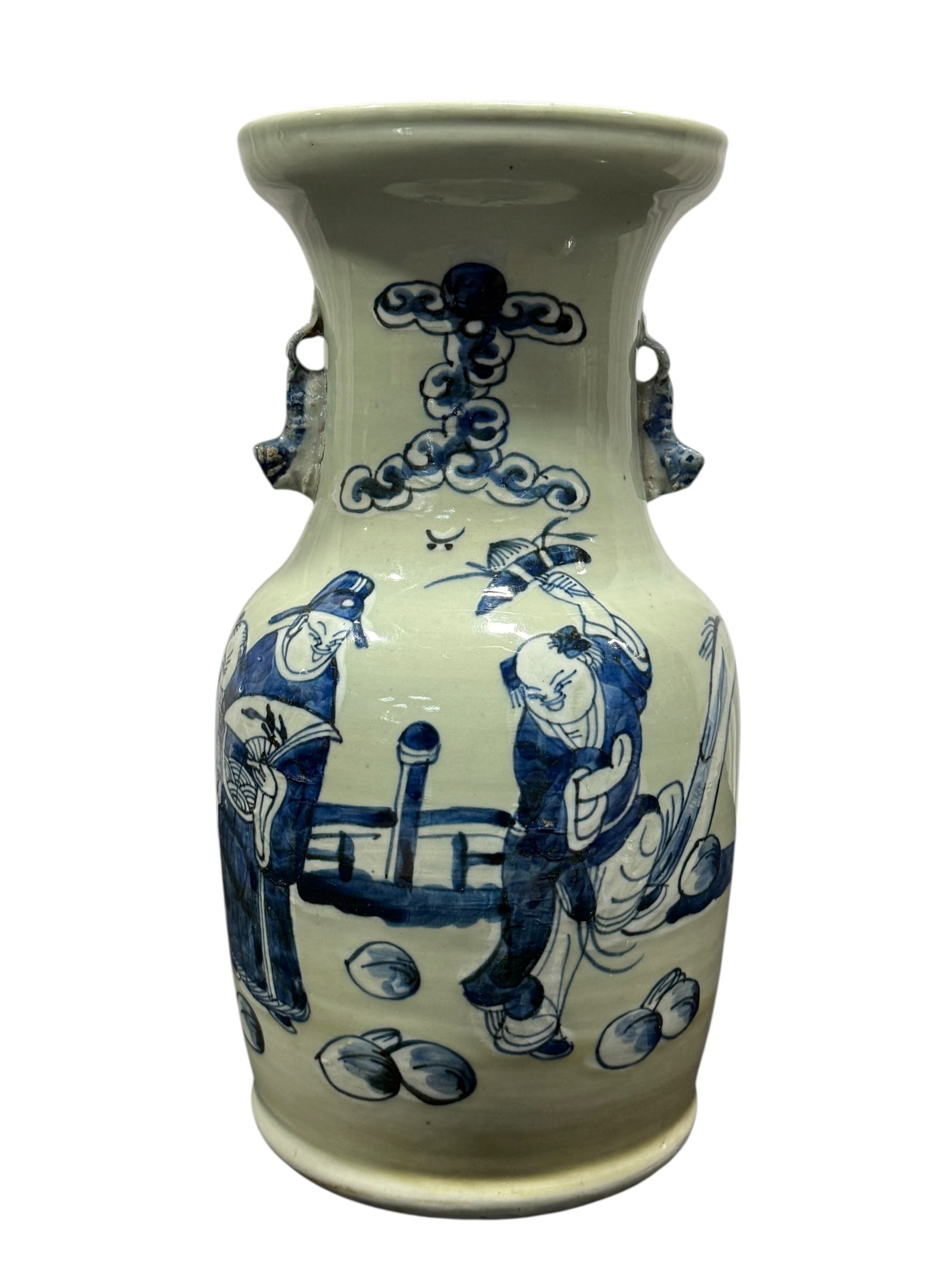 Chinese Blue and White Celadon Vase: Chinese Blue and White Celadon Vase. Measures 12.75" H x 7" Diameter.