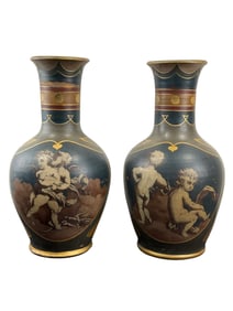 Pair of Victorian Terracotta Cherub Vases