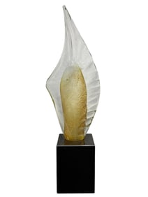 Large Murano Glass Leaf Sculpture on Stone Base