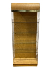 MCM Karl Springer Style Raffia & Acrylic Display Shelf