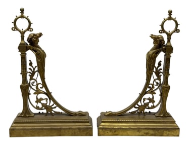 Pair of Early 20th C. French Bronze Baroque Style Chenets