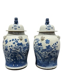 Pair of Large Late 19th C. Chinese Blue & White Ginger Jars
