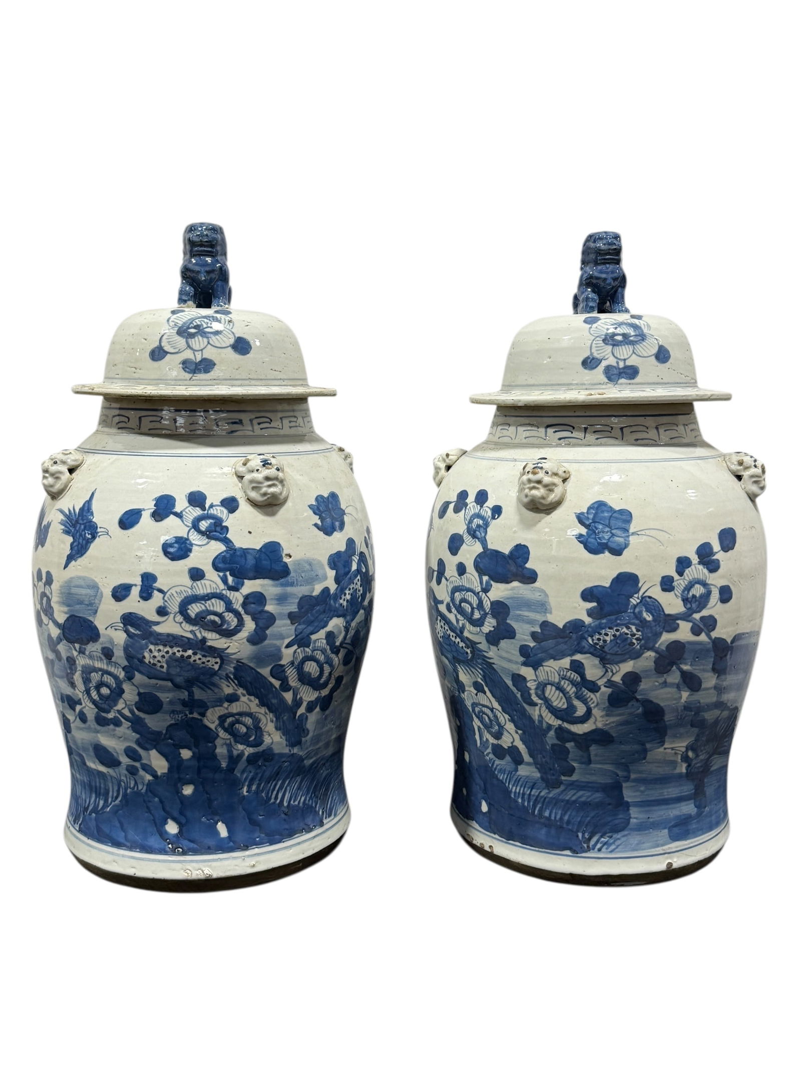 Pair of Large Late 19th C. Chinese Blue & White Ginger Jars: Pair of Large Late 19th C. Chinese Blue & White Ginger Jars. Measures 23.5" H x 13" Diameter.
