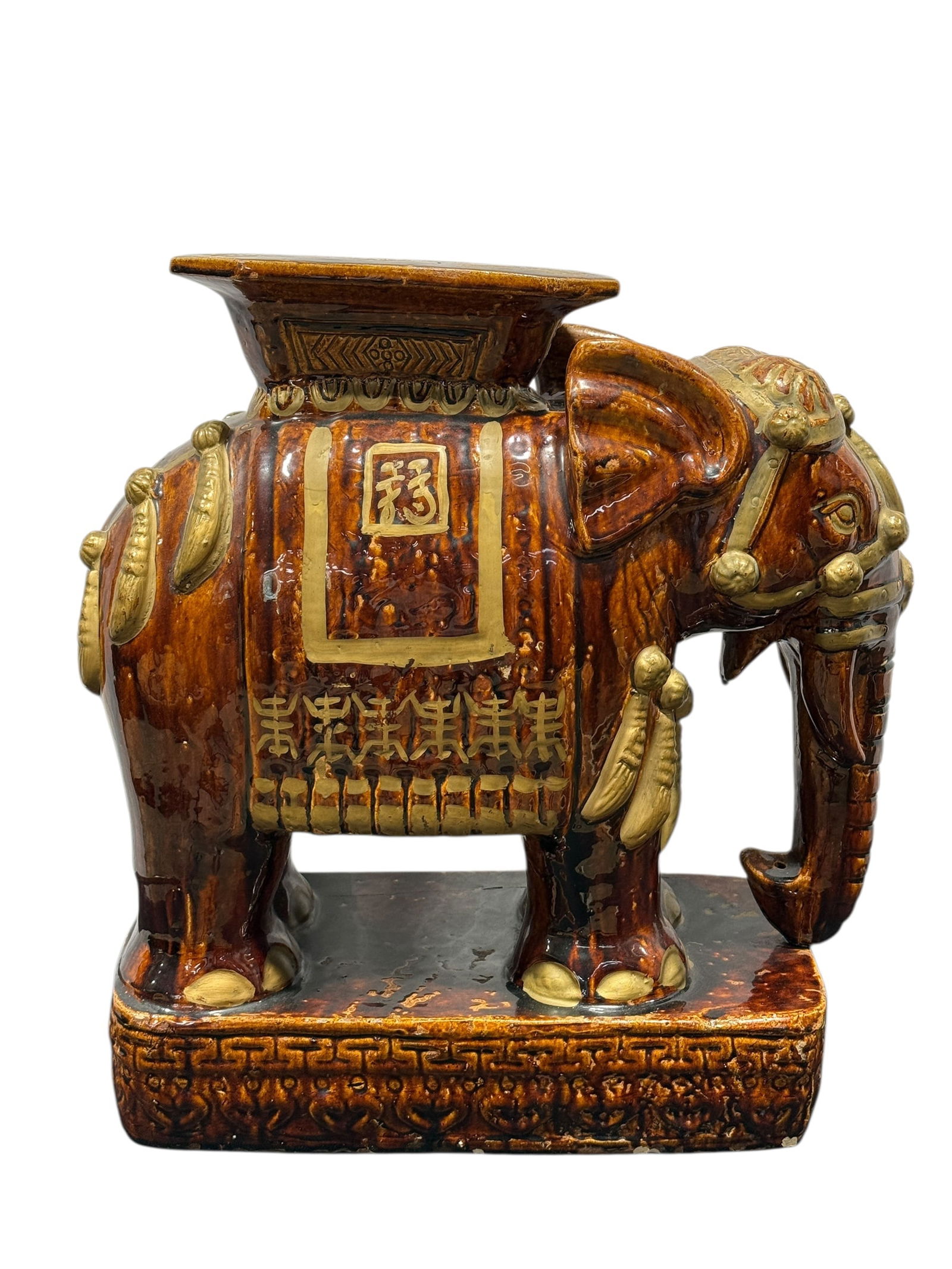 Vintage Chinoiserie Elephant Garden Stool: Vintage Chinoiserie Elephant Garden Stool. Burnt orange. Measures 22" H x 19" W x 10" D.