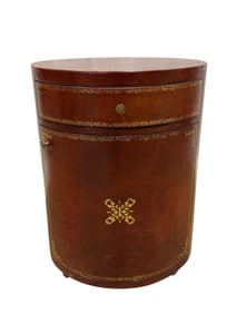 Mid Century Italian Leather Embossed Drum Table